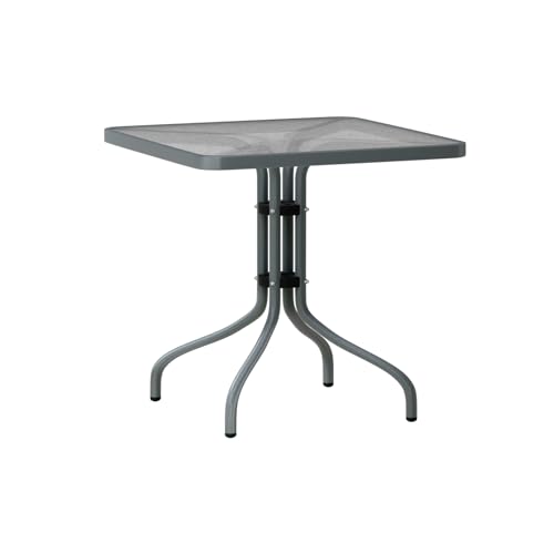 ALFORDSON 60cm Square Coffee Side Table, Tempered Glass Top, 70cm Height, Weather Resistant Outdoor Patio Garden Furniture, 60KG Capacity, Metal Steel Frame, End Table for Indoor, Outdoor, Grey