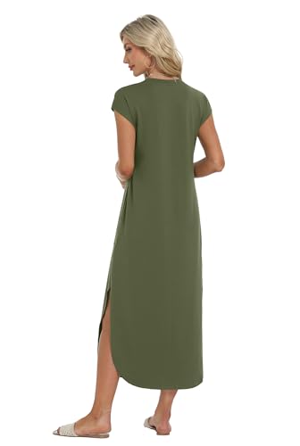Image of HiMONE Beach Vacation Dresses for Women 2025 Sundress Cap Sleeves Casual Maxi Beach Dress with Pockets XS-2XL