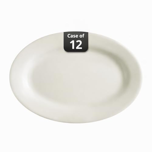 CAC China REC-13 Rolled Edge 11-1/2 by 8-1/4-Inch Stoneware Oval Platter, American White, Box of 12