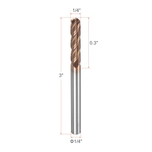 Image of HARFINGTON Ball Nose End Mill 4 Flute 1 /4 inch Diameter 1 /4 inch Shank Tungsten Carbide TiAlN Coated Spiral CNC Router Bits 1-1 /8 inch Cutting Length Single End Ball Cutting Tool for Carving Engraving