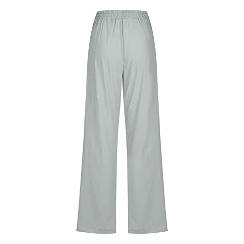 Image of Linen Pants Women High Waisted Drawstring Casual Pant Cotton Linen Straight Leg Lounge Trousers with Side Pockets