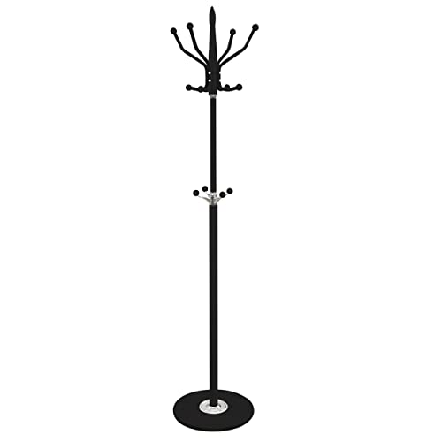 Homey, Negro Perchero de Pie Modelo Lux con Base de Mármol, Colgador Metálico para Abrigos, Ropa, Gorros, Bolsas, con 12 Ganchos, Aluminio, 37 cm (Ancho) x 37 cm (Fondo) x 178 cm (Alto)