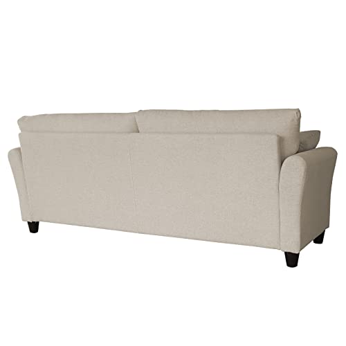 Mikibama Linen Fabric Sofa 85 Inches Mid-Century Modern Couch 3 Seater Sofa With 2 Throw Pillows Upholstered Sofa With Rolled Armrest For Living Room, Apartment, Bedroom (Beige) #TOP5