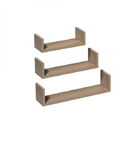 HOMION Floating Shelf Set Of 3 Different Sizes U Shape Wooden DIY Display Unit Shelves U shaped Wall Mount Shelf Living Room Kitchen Garage Caravan Camping Room Storage Shelves (Oak Effect)