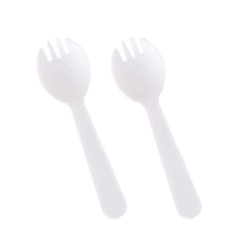 100 Pcs Mini Plastic Spork Plastic Forks And Spoons Disposable 2 In 1 Sporks Plastic Disposable Sporks For Camping Picnics Parties And Weddings, Small, White #TOP14