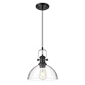 Audickic Black Pendant Lights Kitchen Island, 10.5" Farmhouse Pendant Lighting with Clear Seeded Glass Shade, Vintage Hanging Light Fixtures for Dining Room, AD-22151-1PL-BK