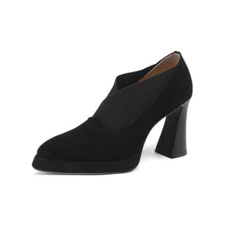 Escarpins talons bloc chunky et panneau extensible en cuir PU