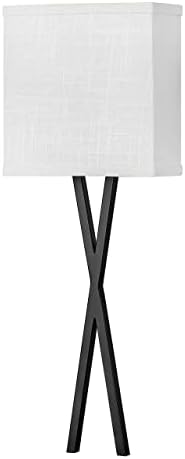 Hinkley Axis Large Single Light 16W Integrated LED Wall Sconce, Hospitality Diffuser, Galerie, Black w/Off White Linen Shade