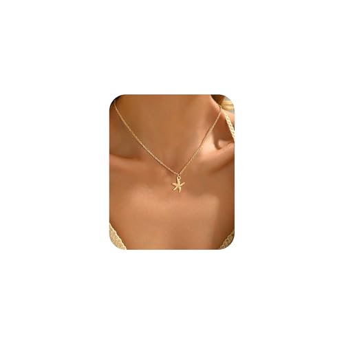 Image of Gold Starfish Necklace for Women Layered Shell SeaShell Pendant Necklace