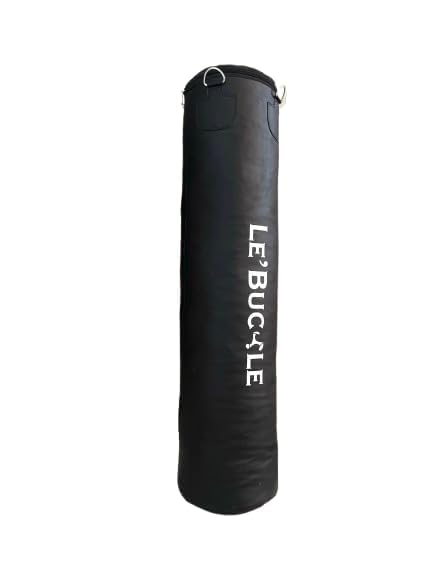 Image of Heavy Duty Punching Bag | PU Leather Heavy Boxing Bag | Black | Rust Free Hanging Chain for Boxing Training, Punching, Kickboxing, MMA etc. (Unfilled, 5 ft)