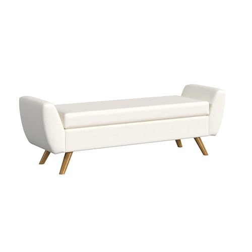 Image of HomePop 60 inch Modern Storage Bench with Wood Legs - Cream Woven
