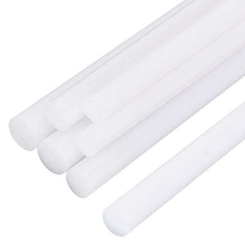 Image of BENECREAT 6Pcs 12 Inch Length White Acetal Copolymer Rod, 0.3 Inch 0.4 Inch 0.47 Inch Diameter Round Acetal Rod Acetal Bar Dowel Rod, 2pcs /Size