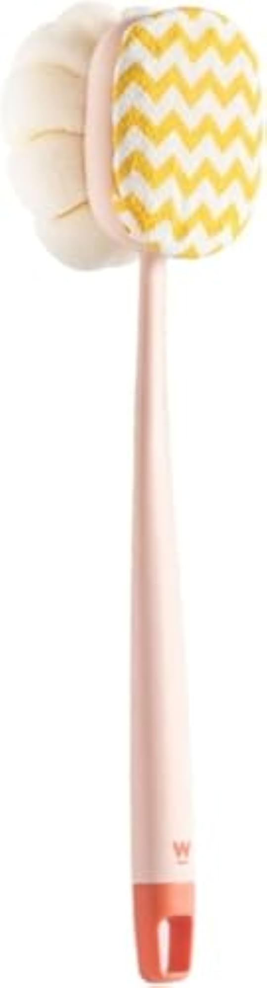 2 IN 1 Loofah Bath Brush, Back Scrubber with Curved Handle