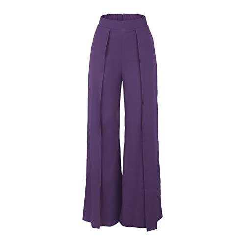 Women Elegant Palazzo Pants Solid Color Casual Loose Wide Leg Trousers Straight Pants Flowy Drape-Feel2