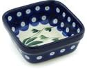 Polmedia Polish Pottery Square Bowl 4-inch - Garden Pot Pattern Handmade in Boleslawiec Poland by Ceramika Artystyczna + Certificate of Authenticity