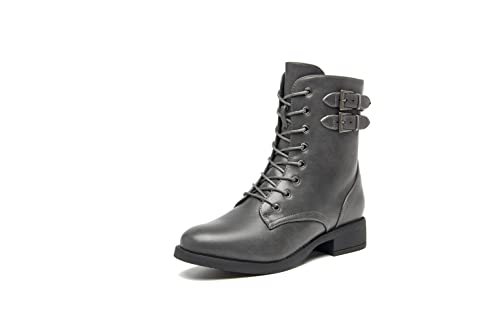 Vjh Confort Women's Mid Calf Boots Lace Up Inner Zipper Buckle Military Combat Booties Memory Foam(Grey-9) #TOP12