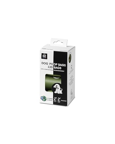 Image of 100% Certified Compostable Dog Waste Bags, 120 Count, ASTM D6400 Standard, OK Compost, 9 IN x 13 IN, Unscented (8 Rolls, 15 Bags)