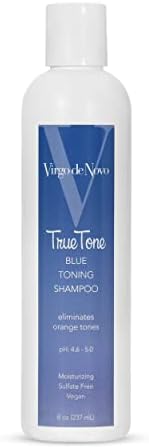 Virgo de Novo True Tone Blue Toning Shampoo Neutralizes & Removes Brassy Orange Tones in Lightened Brunettes while Moisturizing & Delivering Softness & Shine. Vegan & Sulfate Free., 8.0 ounces