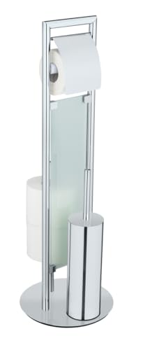 WENKO Serviteur WC Tout-en-Un Sulmona | Acier Inoxydable | Dérouleur Papier toiette, Brosse WC en Silicone, Stockage Rouleaux de Papier | DIM 25 x 76 cm |...
