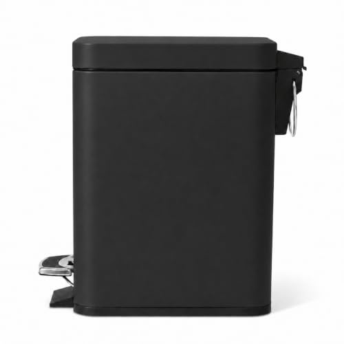 Image of Home Zone Living 1.3 Gallon Small Bathroom Trash Can with Lid and Step Pedal, Stainless Steel Wastebasket with Slim Design for Home and Office, Matte Black, 5 Liters