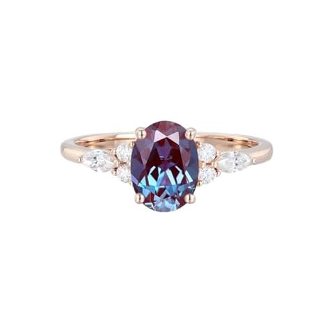 FYBIOD 10K 14K 18K Gold Oval Cut Alexandrite Ring for Women Created Color Change Alexandrite Promise Engagement Wedding Anniversary Ring June Birthstone Ring for Her Cover