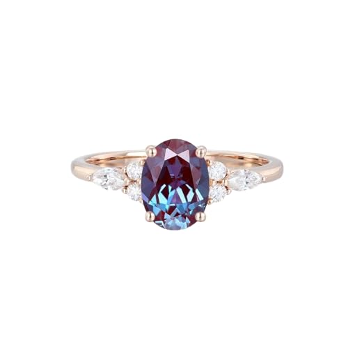 10K 14K 18K Gold Oval Cut Alexandrite Ring for Women Created Color Change Alexandrite Promise Engagement Wedding Anniversary Ring June Birthstone Ring for Her