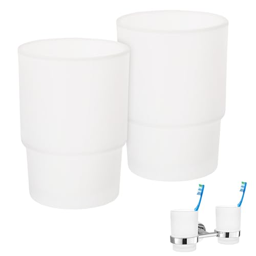 Dokeno 2 Stück Wand Ersatz Zahnbürstenbecher, Milchglas, Wiederverwendbar, Badezimmer Zubehör, Mundspülbecher, Haushalt, Hotel 1