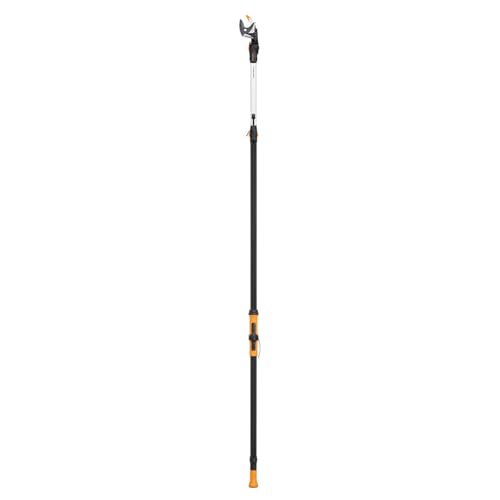 Fiskars X-series DualAction Schneidgiraffe UPX96 2-in-1-Modus für schnelle oder kraftvolle Schnitte Teleskopierbar bis 6 m Höhe 230 drehbarer Kopf Äste bis Ø 32 mm Schwarz/Orange 1084164