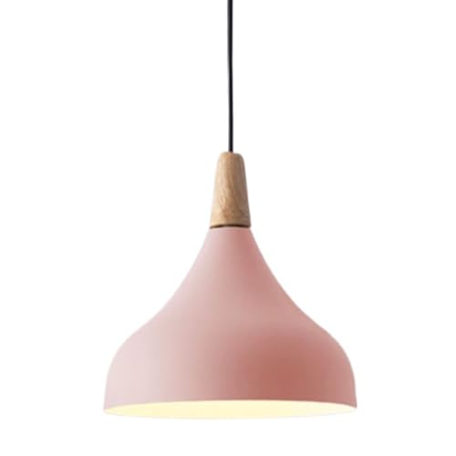 Lámpara colgante de cabeza única en color rosa y madera con diseño moderno de estilo nórdico