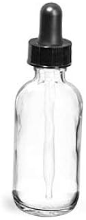 2 oz Clear Glass Round Bottles w/Black Bulb Glass Droppers