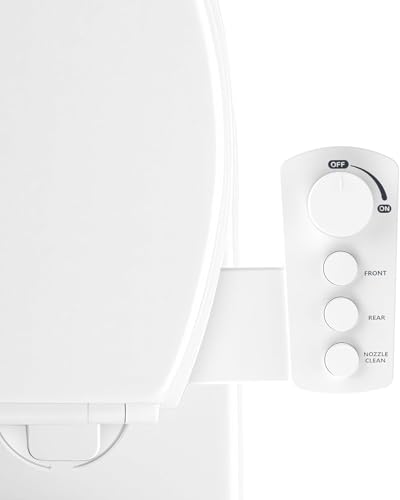 Image of Bidet Attachment for Toilet Seat, Ultra Slim | Easy Control | Adjustable Water Pressure | Non-Electric Self-Cleaning Dual Nozzle | Cold Water Bidet for Frontal & Rear Wash, White Knob