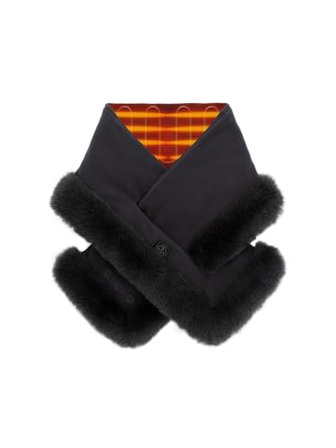 ORORO Unisex Faux Fur Fleece Heated Scarf Rechargeable Heated Fleece Neck Warmer with Battery (Black)