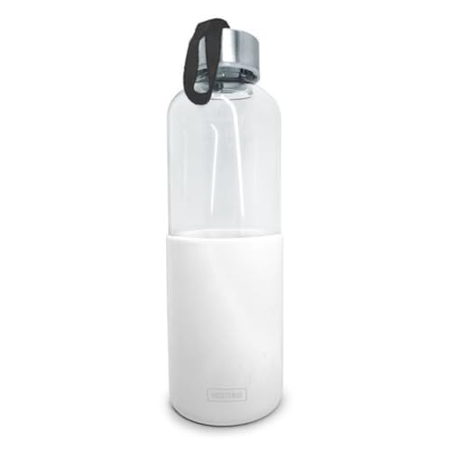 Botella de Cristal Nerthus Bottles con Funda de Silicona Color Blanco y 600 ml