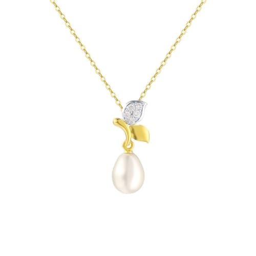 Collier perle d'eau douce femme argent sterling 925 plaqué or 14 carats