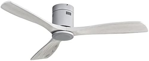 Sofucor 52 Inch Low Profile Ceiling Fan no light DC 3 Carved Wood Fan Blade Flush Mount Ceiling Fan Noiseless Reversible Motor Remote Control Without Light