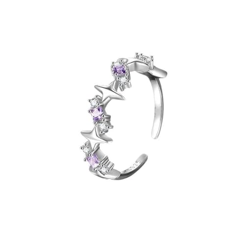 Bague ajustable en cristal violet et anneau étoile vintage mixte