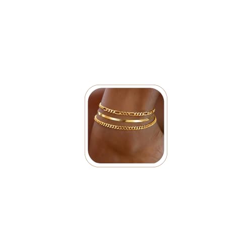 Image of DEARMAY Gold Anklets for Women Waterproof, Non Tarnish14K Gold Plated Ankle Bracelets Set Stack, Summer Beach Jewelry Gifts for Vacation, Bikini Outfits for Women Mom Her