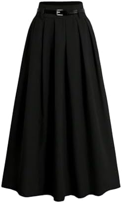 GORGLITTER Women's Dress Belt Pleated Maxi Skirt High Waisted A L...