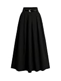 GORGLITTER Women's Dress Belt Pleated Maxi Skirt High Waisted A Line Flowy Long Skirts with Pocket Black Medium