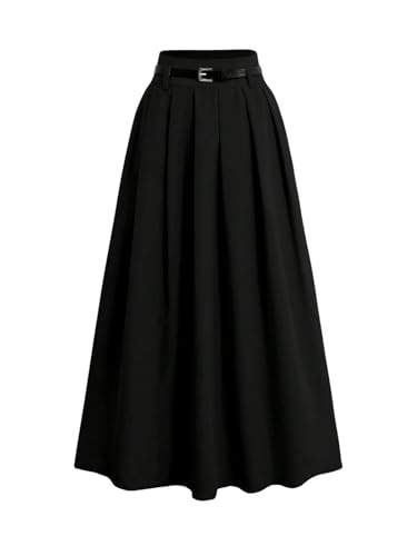 GORGLITTER Women's Dress Belt Pleated Maxi Skirt High Waisted A