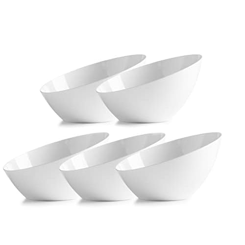 Disposable Angled Plastic Serving Bowls Small White Plastic Candy Bowls for Weddings, Buffet, Offices, Disposable Hard Plastic Small Angled Bowls for Party’s, Salads, Snacks and Fruit Bowl 5 Pack
