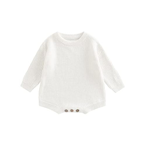 Image of woshilaocai Baby Boy Girl Sweater Oversized Long Sleeve Romper Warm Crewneck Bodysuit Knitted Winter Clothes