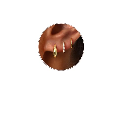 Poxtex Small 14K Gold Plated Huggie Hoop Earrings Set for