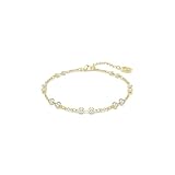 Swarovski Remix Collection Strand Armband, Vergoldetes Damenarmband mit Weißen Kristallen im Rundschliff und Karabinerschließe, Armbandlänge: 18-21 cm, Armbandbreite: 0.4 cm