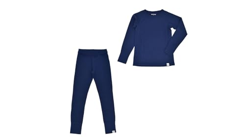 Woolino Merino Wool Base Layer for Kids - Super Soft Kids Long Sleeve Thermal Top and Leggings - All Natural Base Layer Shirt and Bottoms - Deep Blue
