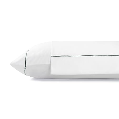 Linen Home Queen Pillowcases Set of 2, Percale Pearl Stitch, Olive Green