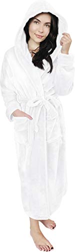 NY Threads Women Fleece Hooded Bathrobe - Plush Long Robe (X-Large, White)