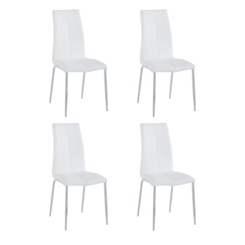 Shiito | Modelo Chester | JC - Pack de 4 Sillas de Comedor y Salón | Modernas y Cómodas | Tapizadas en Color Blanco con Patas de Cromo