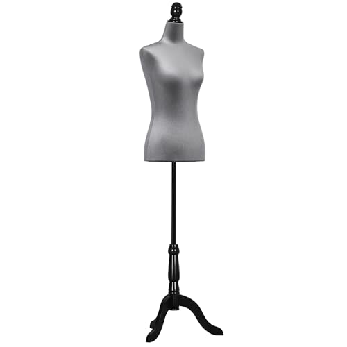 HOMCOM Maniquí de Costura Femenino Maniquí de Costura Ajustable a 130-168 cm con Trípode de Madera para Fotografía de Moda Exposición de Prendas Gris