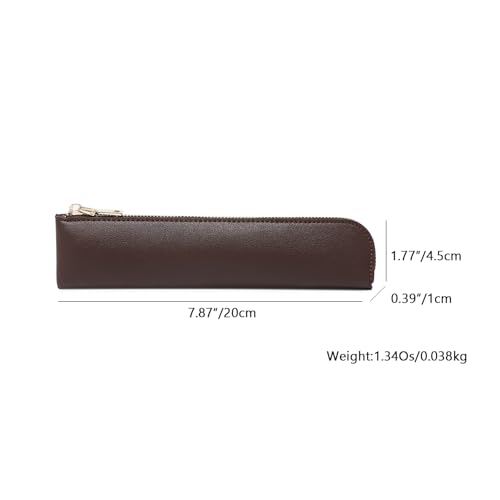 Image of Faux Leather Pencil Case Small Pencil Pouch Slim Pen Case Holder Zipper Bag for School Office(Dark Brown)